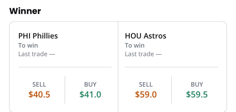 HOU Astros @ PHI Phillies Pricing on Sporttrade