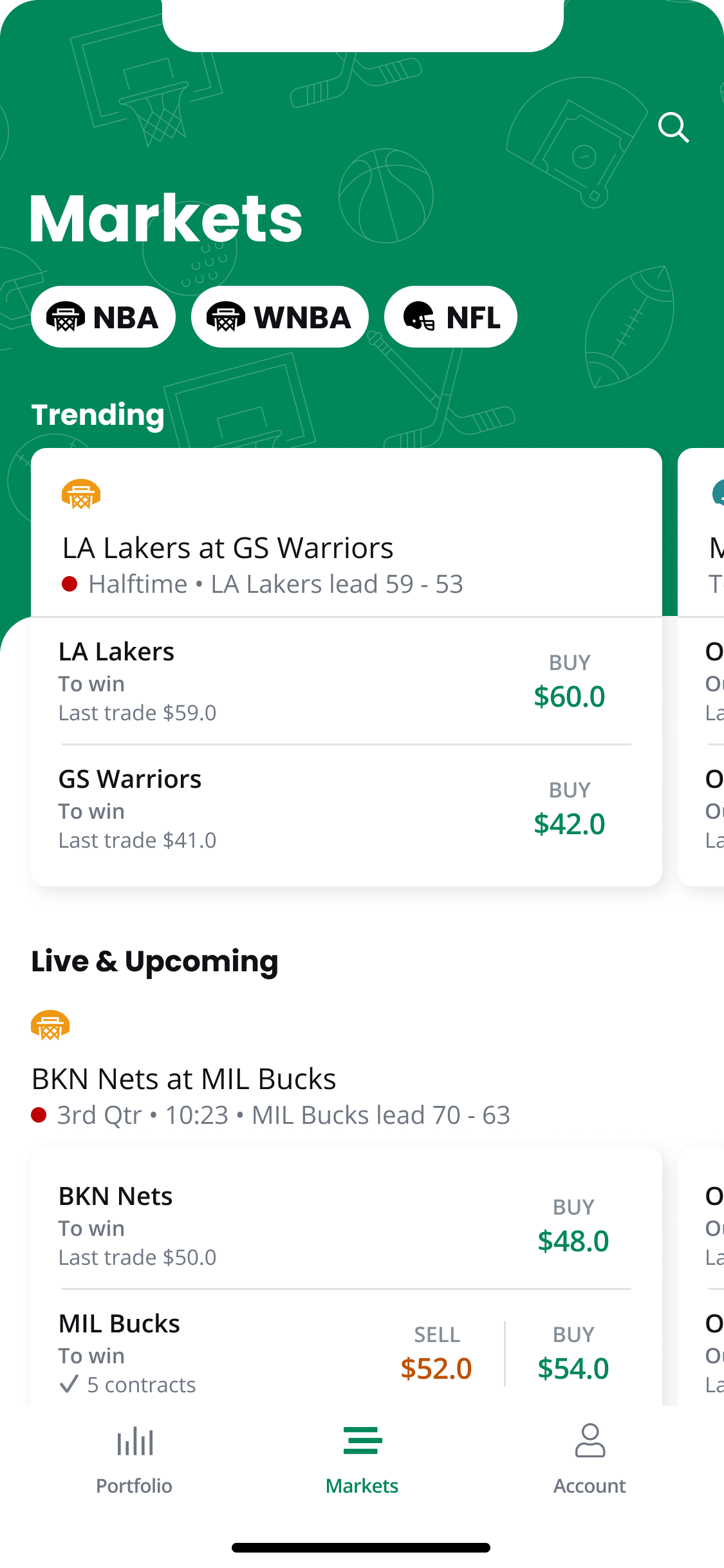 Phone screen showing basketball bets